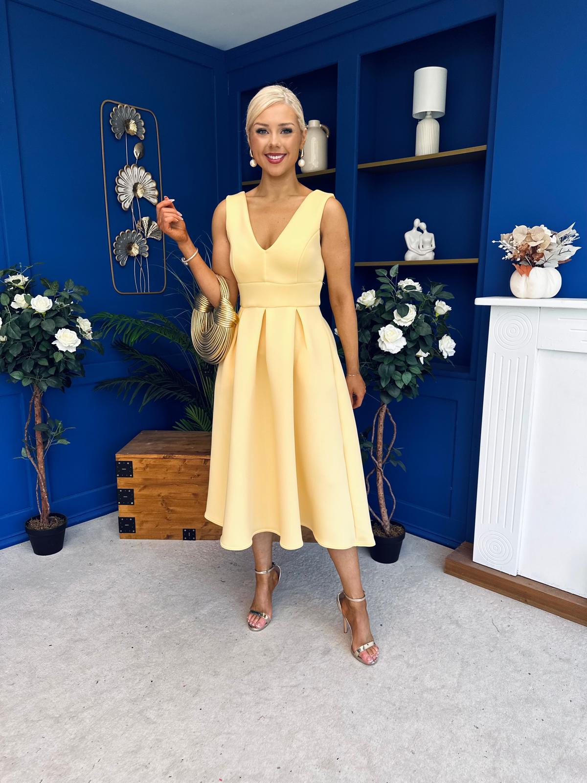 Bethany V Neck Skater Midi Yellow