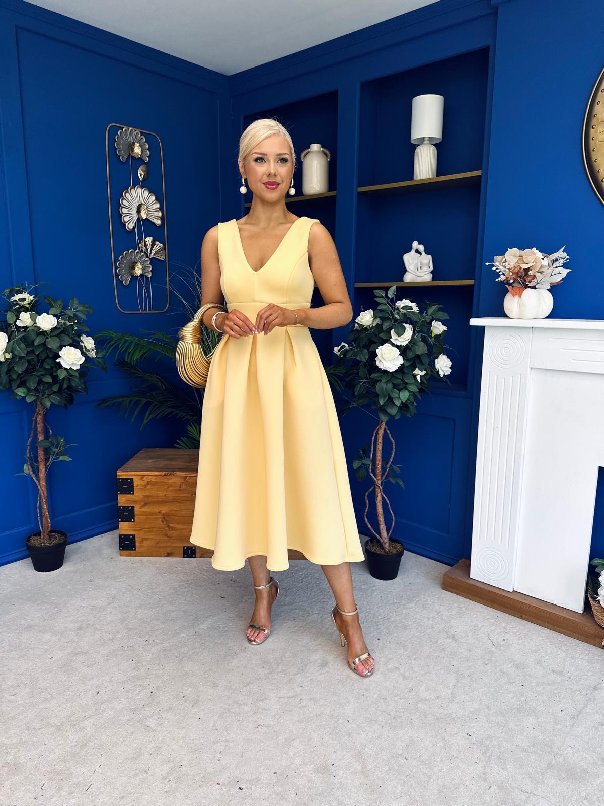 Bethany V Neck Skater Midi Yellow