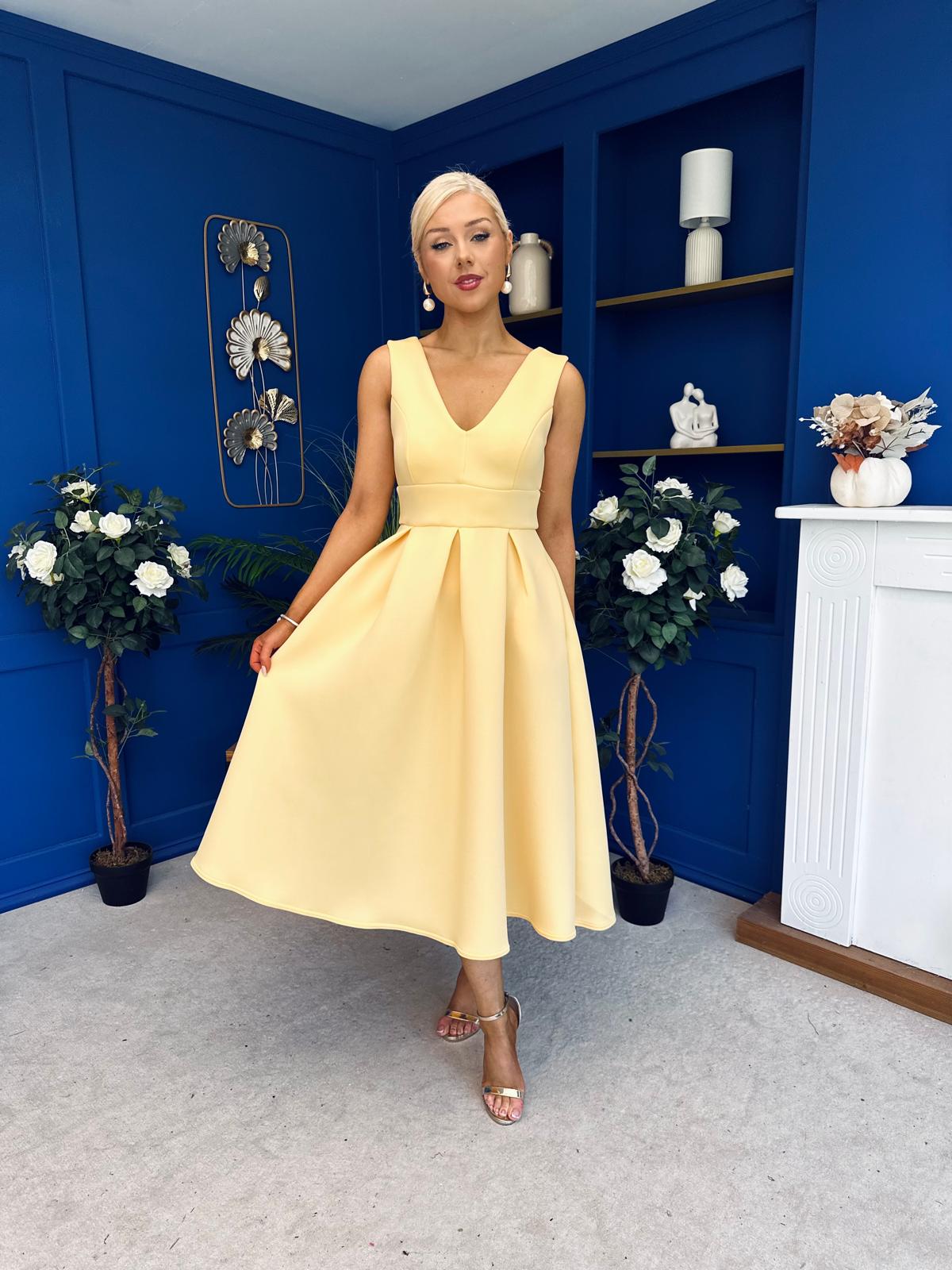 Bethany V Neck Skater Midi Yellow