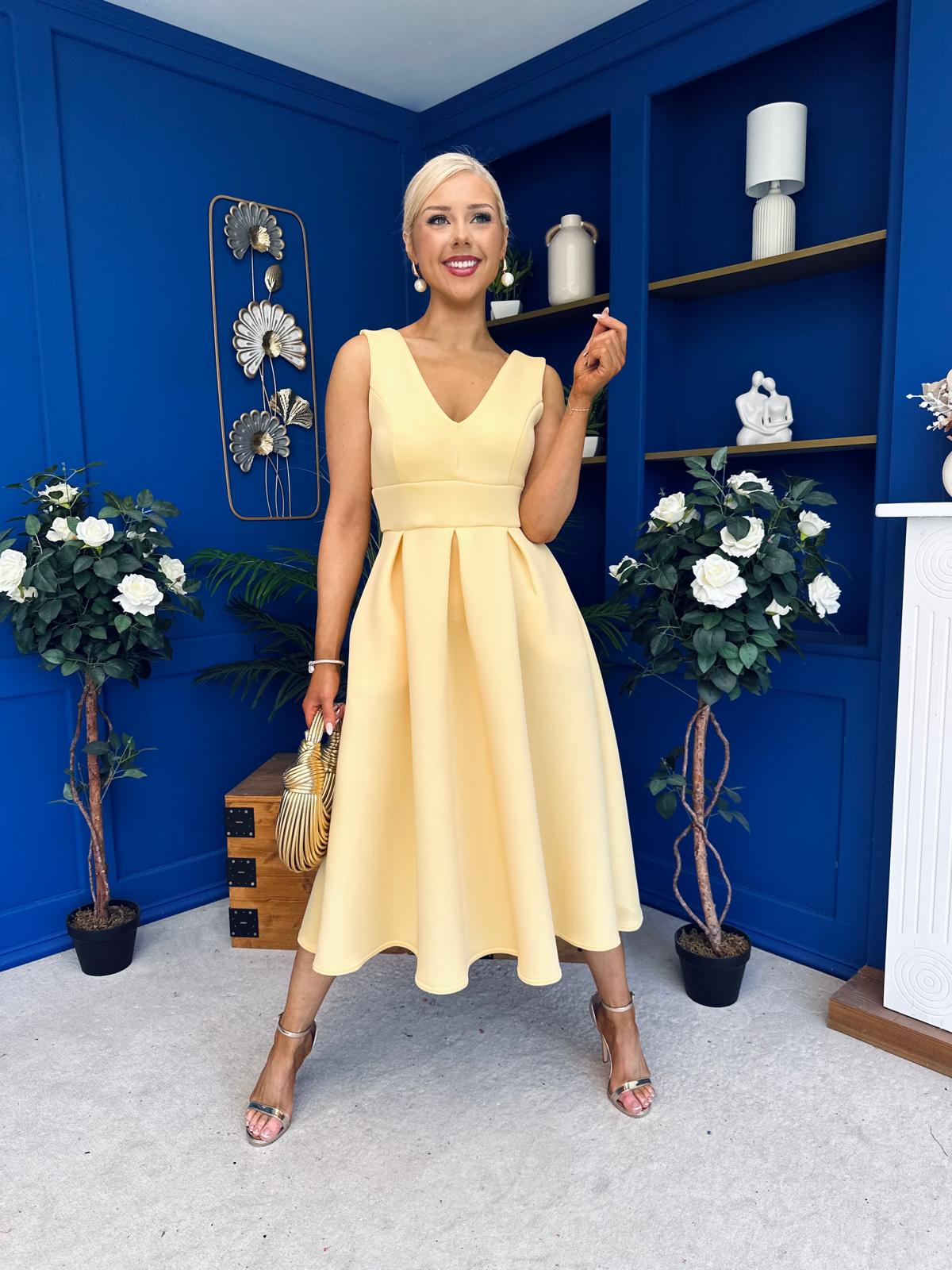 Bethany V Neck Skater Midi Yellow