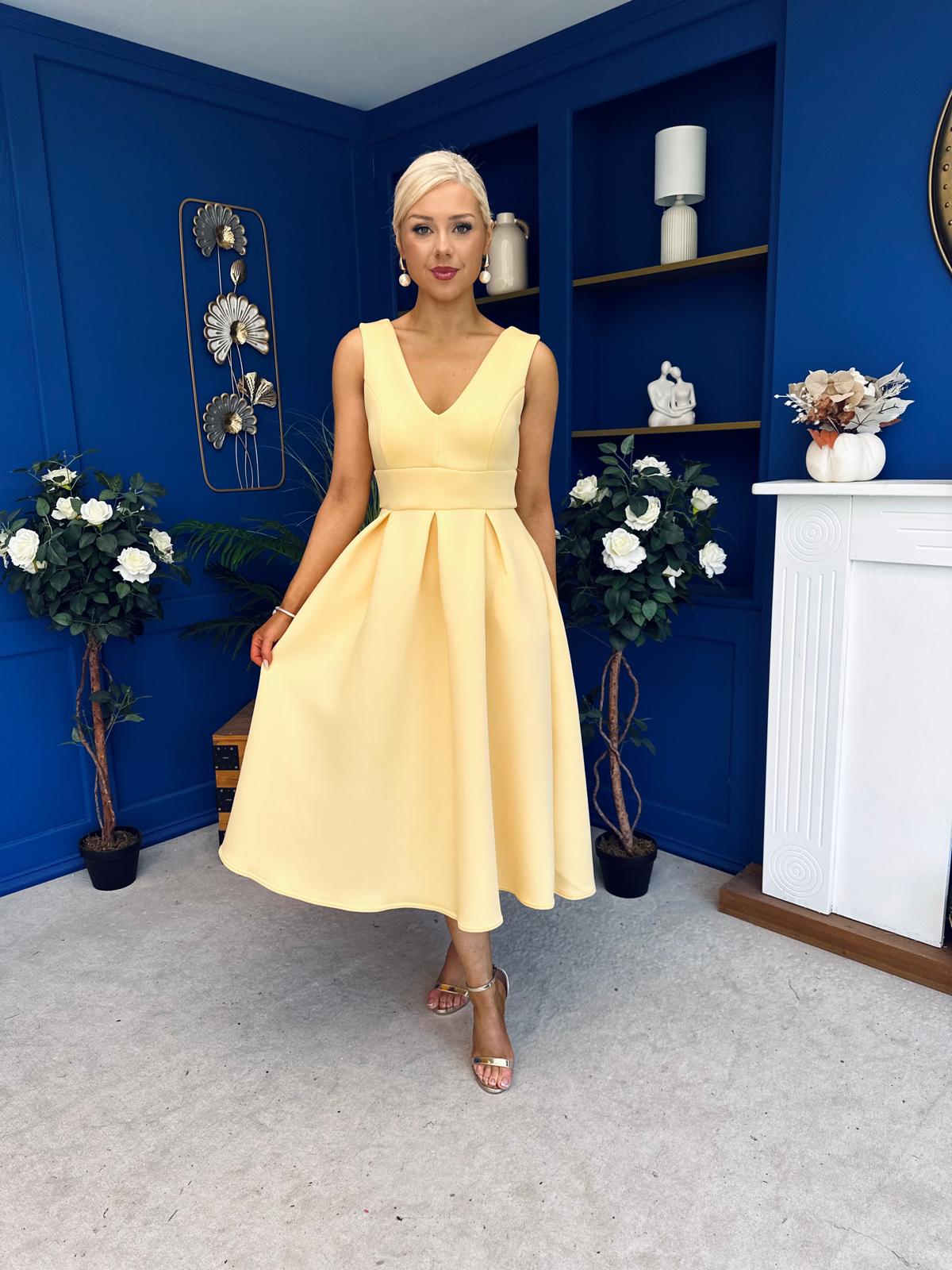 Bethany V Neck Skater Midi Yellow