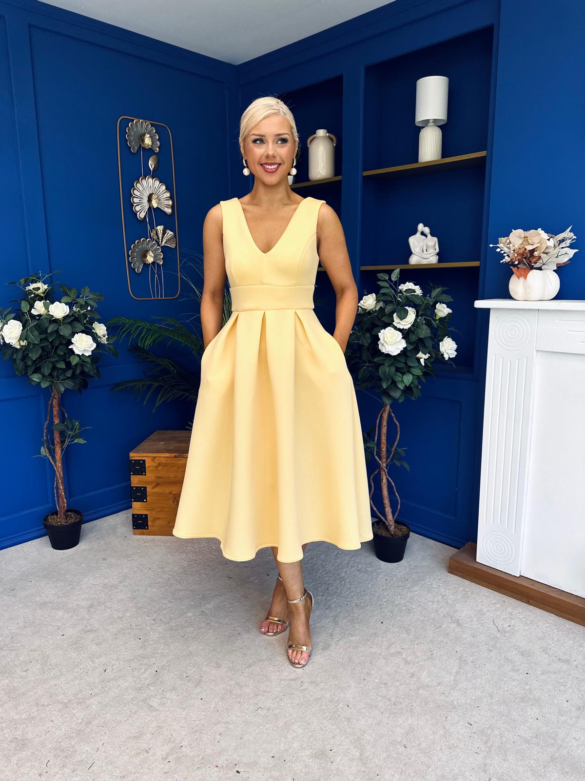 Bethany V Neck Skater Midi Yellow