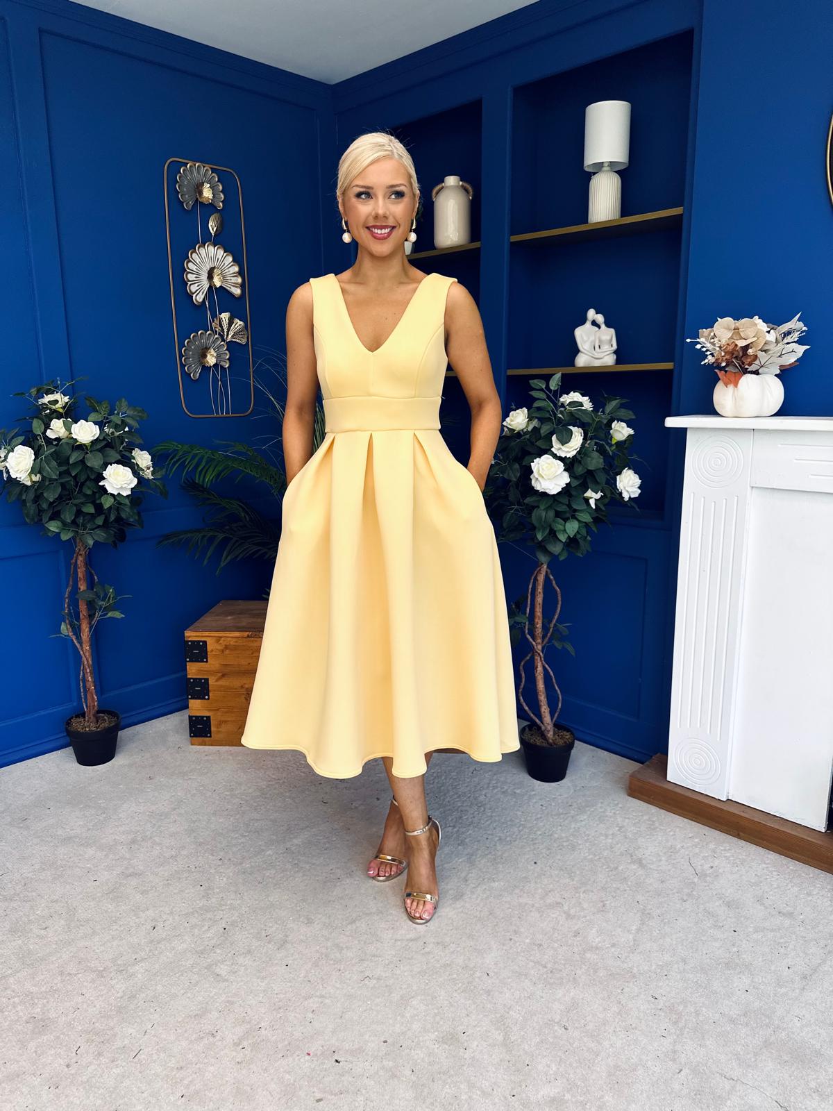 Bethany V Neck Skater Midi Yellow