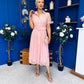 Tansy Short Sleeve Lace Shirt Dress Pink