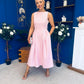 Nesta Boat Neck Skater Midi Dress Baby Pink