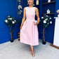 Nesta Boat Neck Skater Midi Dress Baby Pink