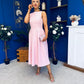 Nesta Boat Neck Skater Midi Dress Baby Pink