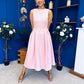 Nesta Boat Neck Skater Midi Dress Baby Pink