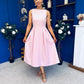 Nesta Boat Neck Skater Midi Dress Baby Pink