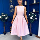 Nesta Boat Neck Skater Midi Dress Baby Pink