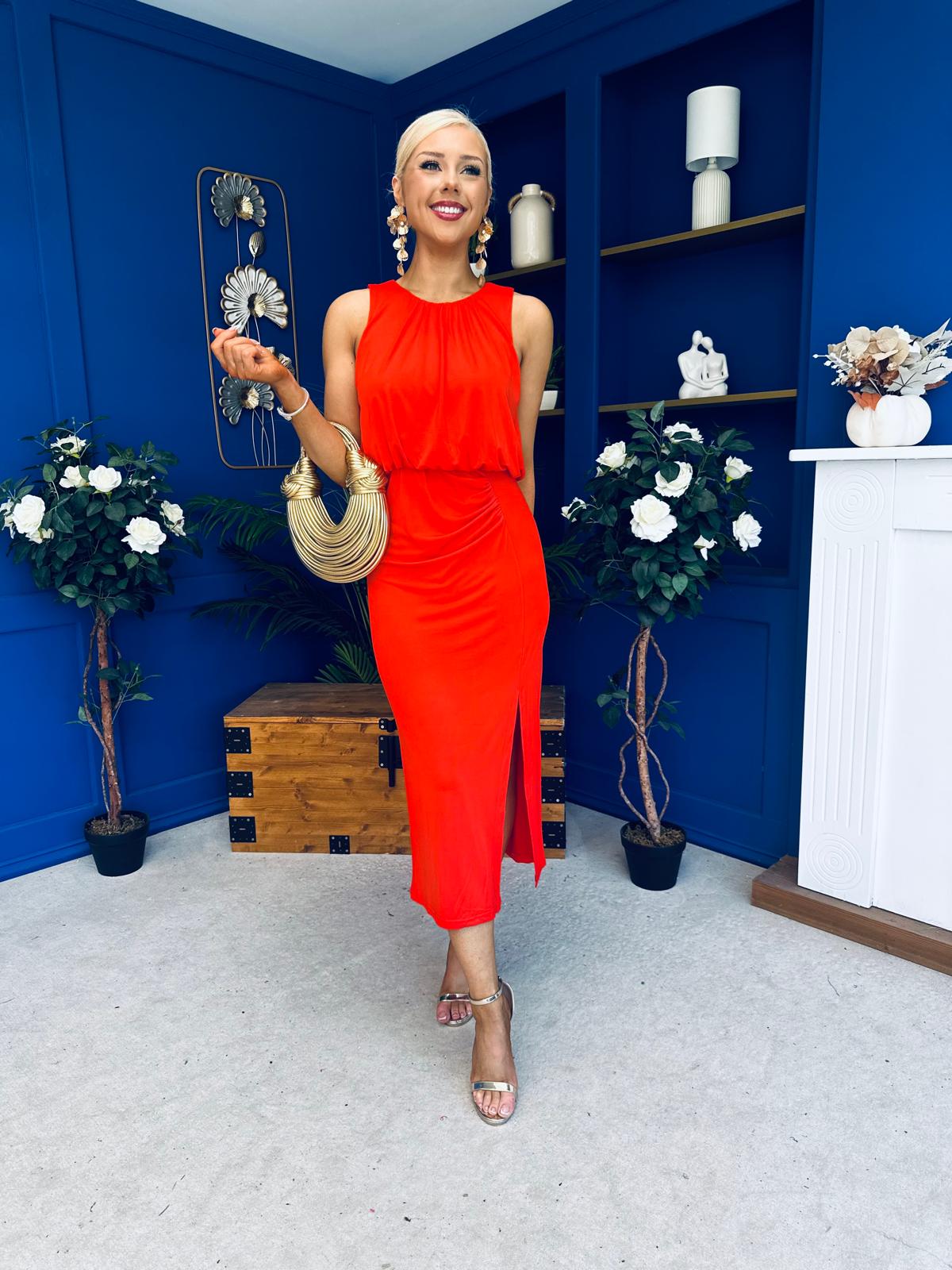 Teresa Detailed Midaxi Dress Coral