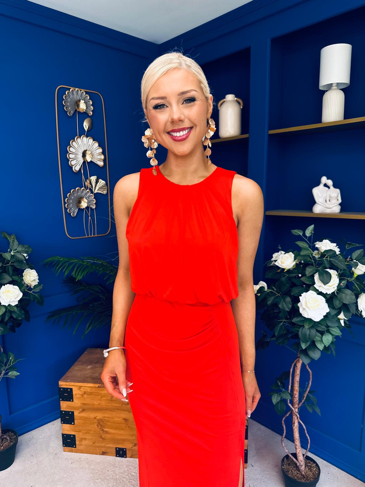 Teresa Detailed Midaxi Dress Coral