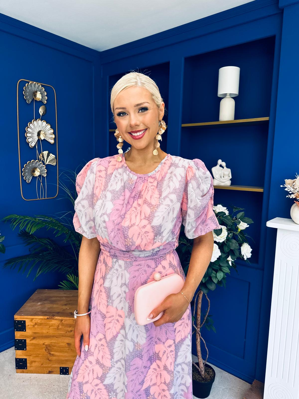 Imogen Gathered Detail Midi Dress Leaf Lilac