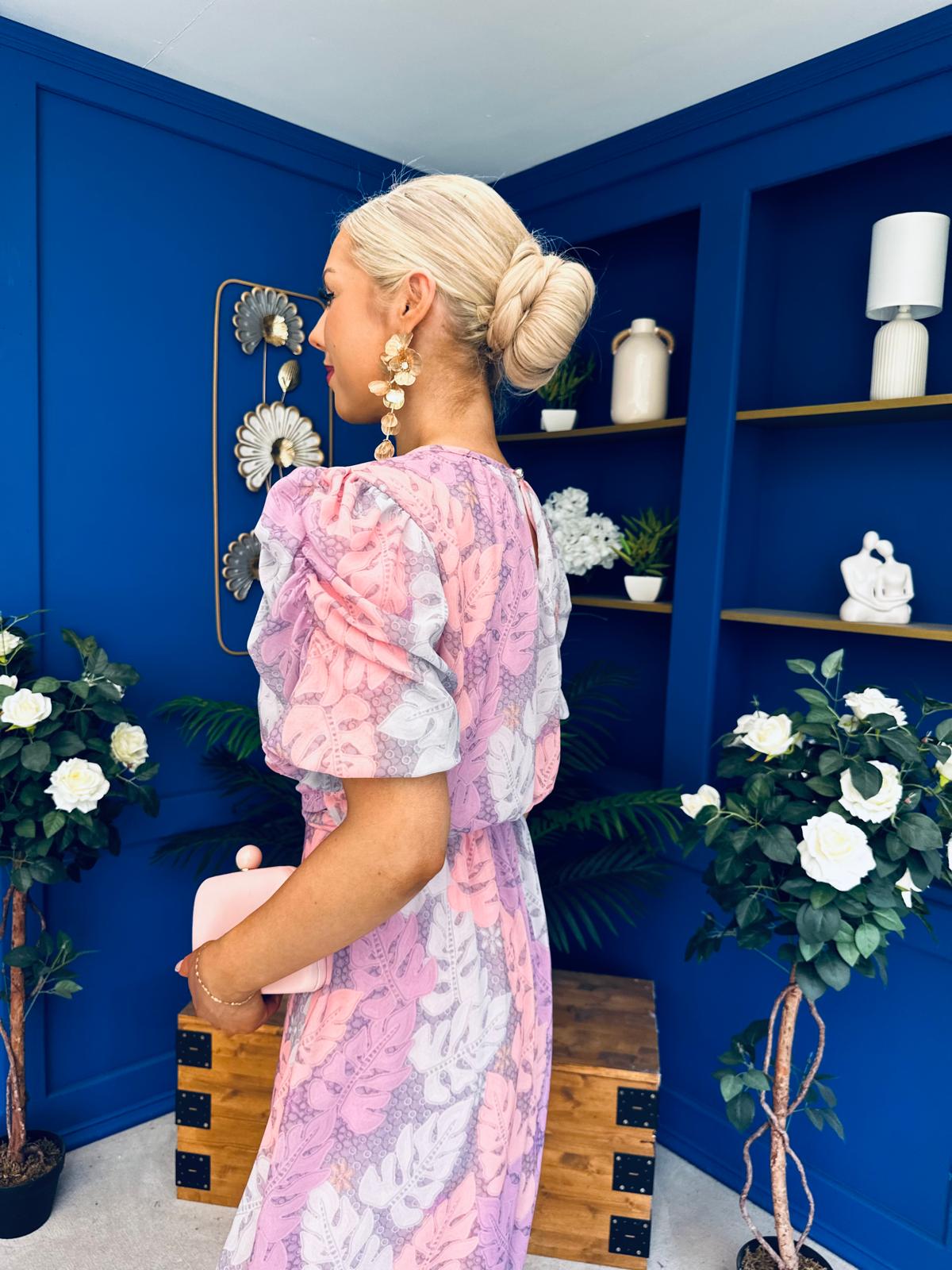 Imogen Gathered Detail Midi Dress Leaf Lilac