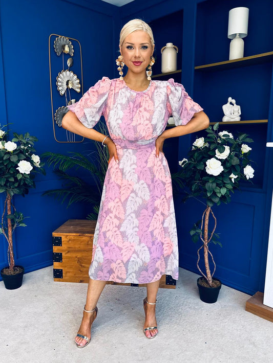 Imogen Gathered Detail Midi Dress Leaf Lilac