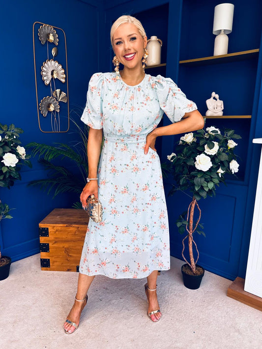 Imogen Gathered Detail Midi Dress Floral Pastel