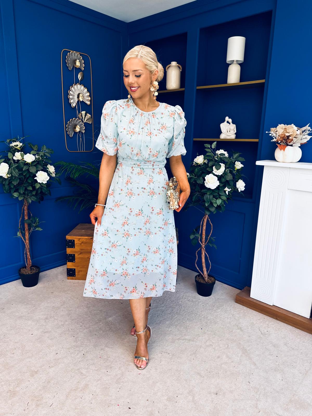 floral pastel midi dress Imogen Gathered Detail Midi Dress Floral Pastel – Canella Lane