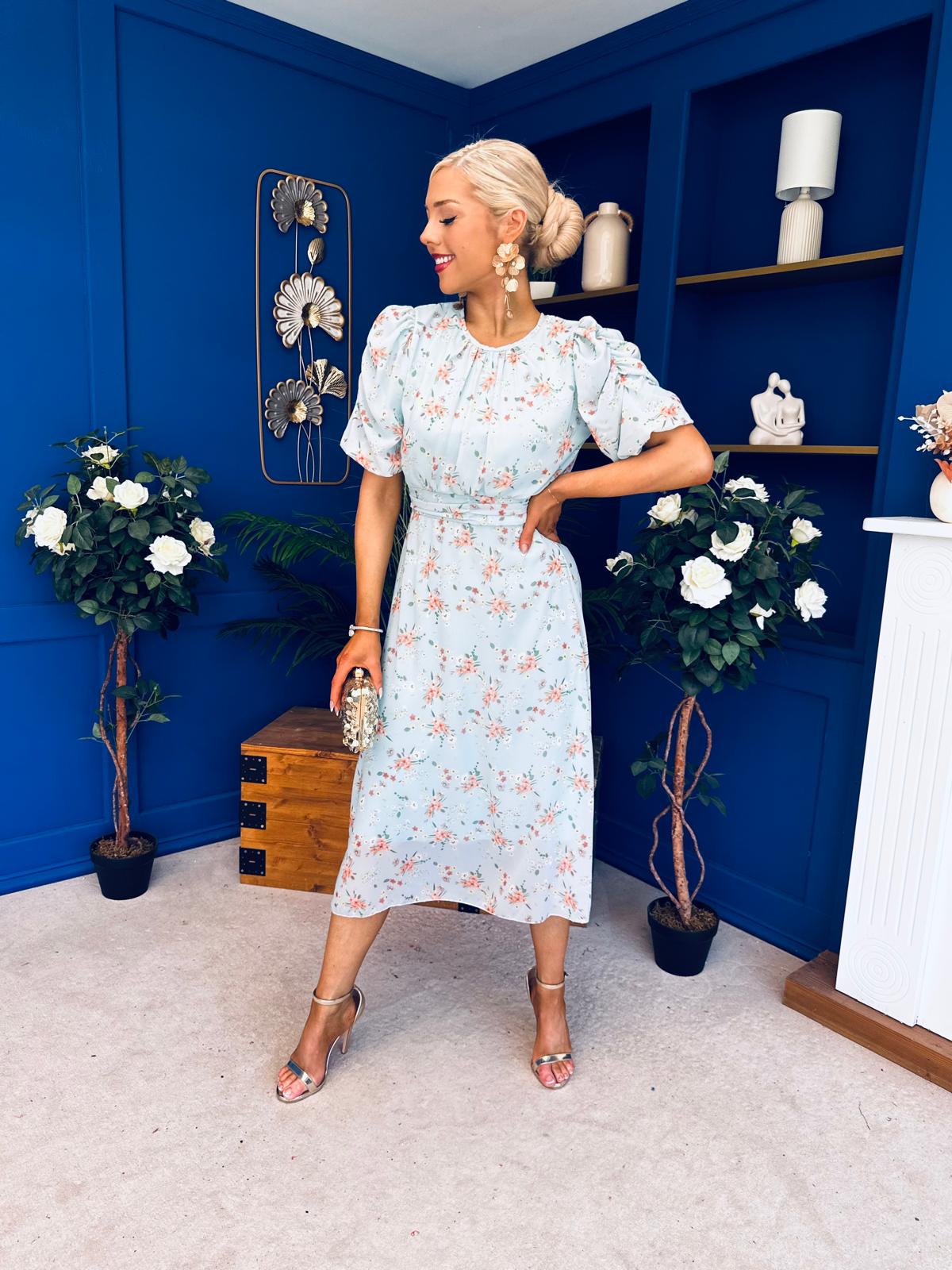 Imogen Gathered Detail Midi Dress Floral Pastel