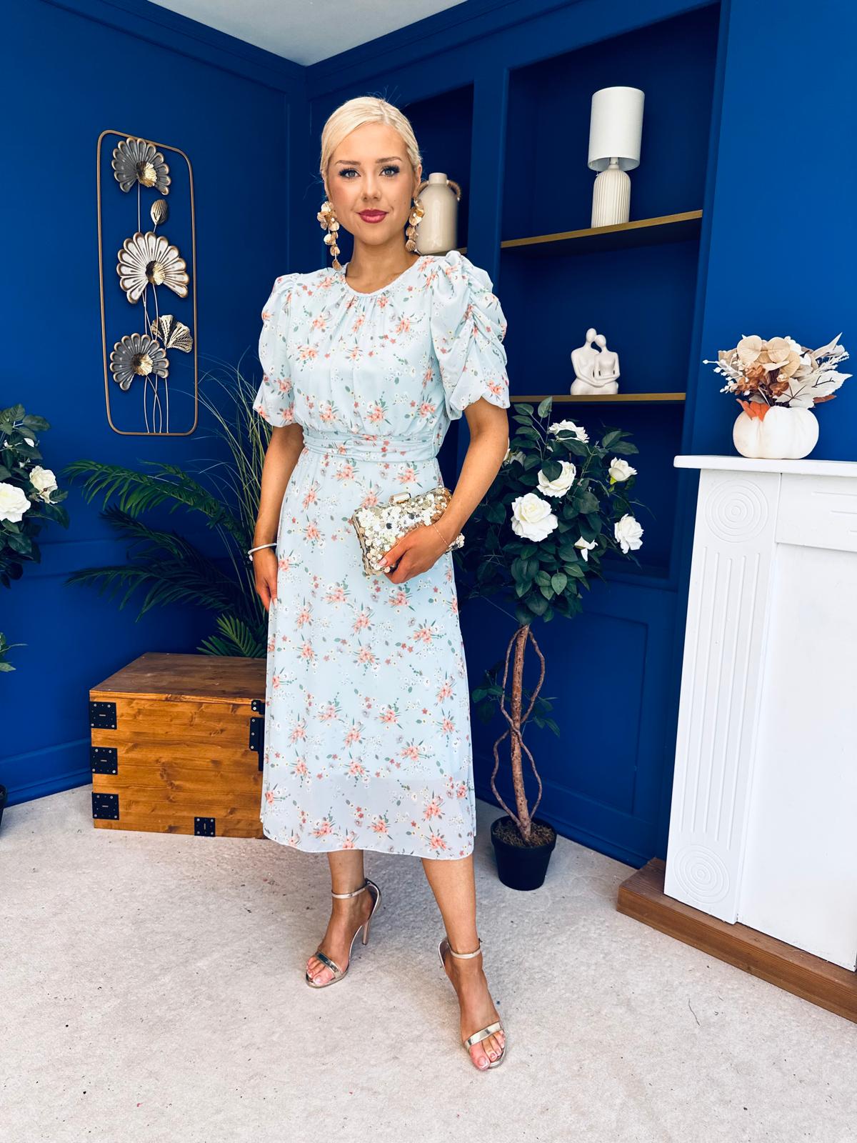 Imogen Gathered Detail Midi Dress Floral Pastel
