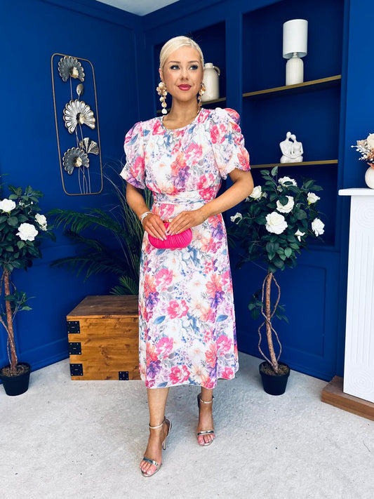 Imogen Gathered Detail Midi Dress Floral Multi