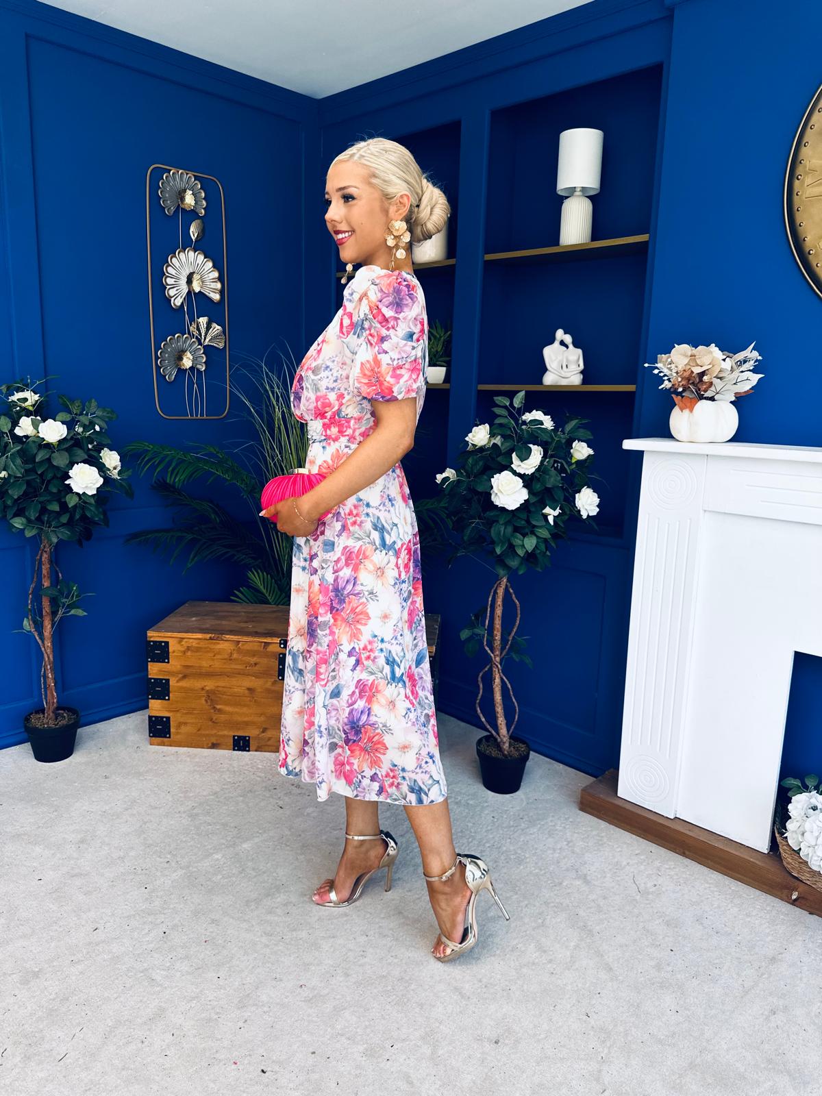 Imogen Gathered Detail Midi Dress Floral Multi