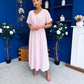 Nancy Belted Pinstripe Midi Dress Pink
