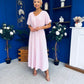 Nancy Belted Pinstripe Midi Dress Pink