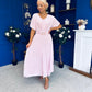 Nancy Belted Pinstripe Midi Dress Pink