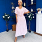 Nancy Belted Pinstripe Midi Dress Pink