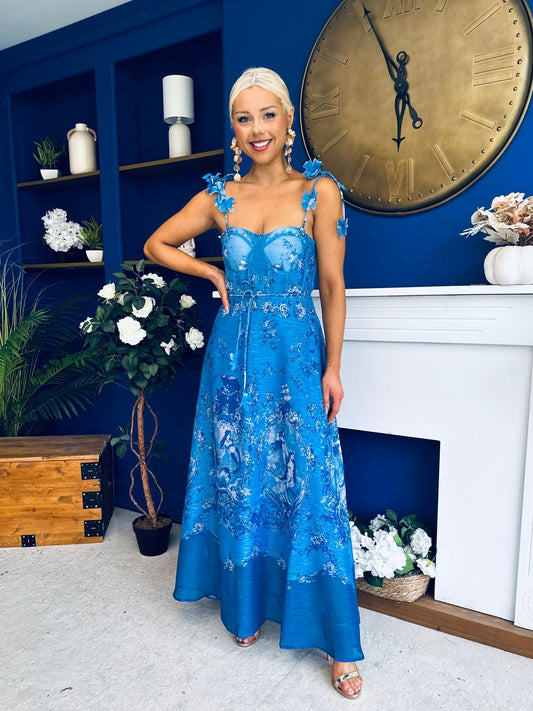Kendall Strappy Occasion Dress Paisley Blue