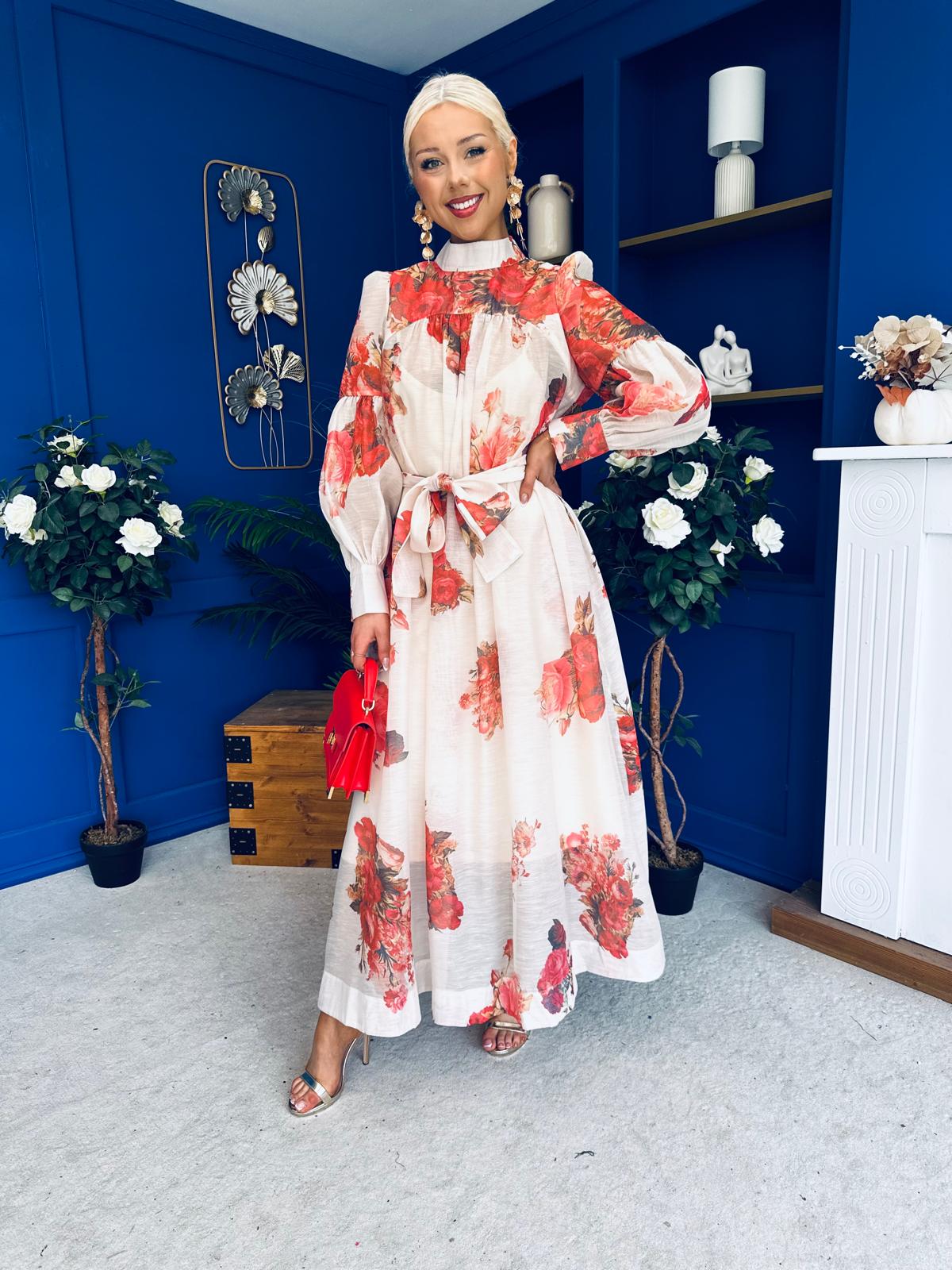 Henry Floral Detail Occasion Dress Floral Cream