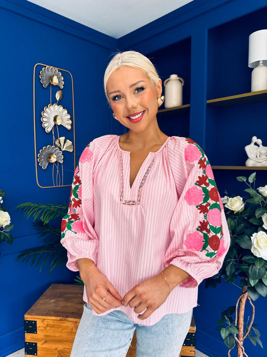 Sandy Embroidered Top Pink