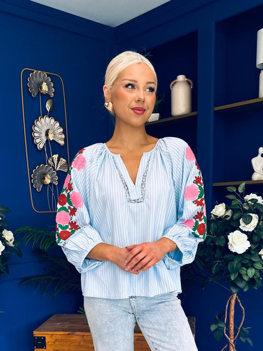 Sandy Embroidered Top Blue
