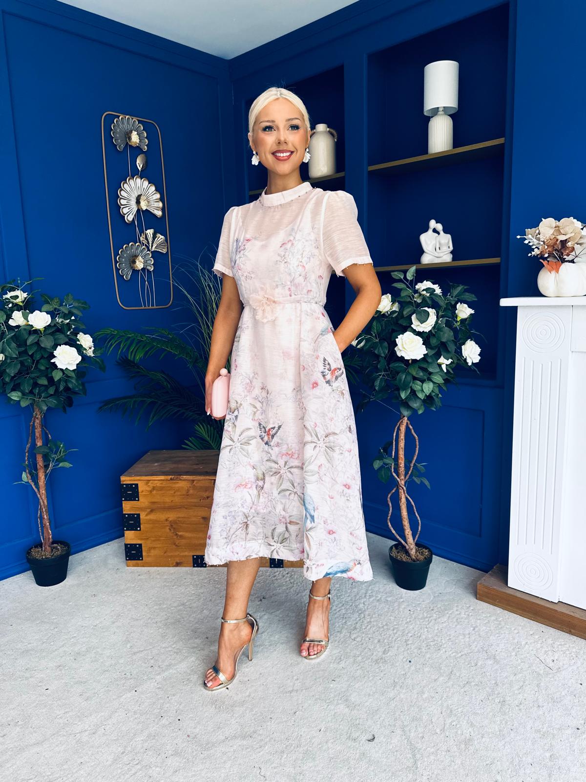 Niky High Neck Occasion Dress Floral Blush