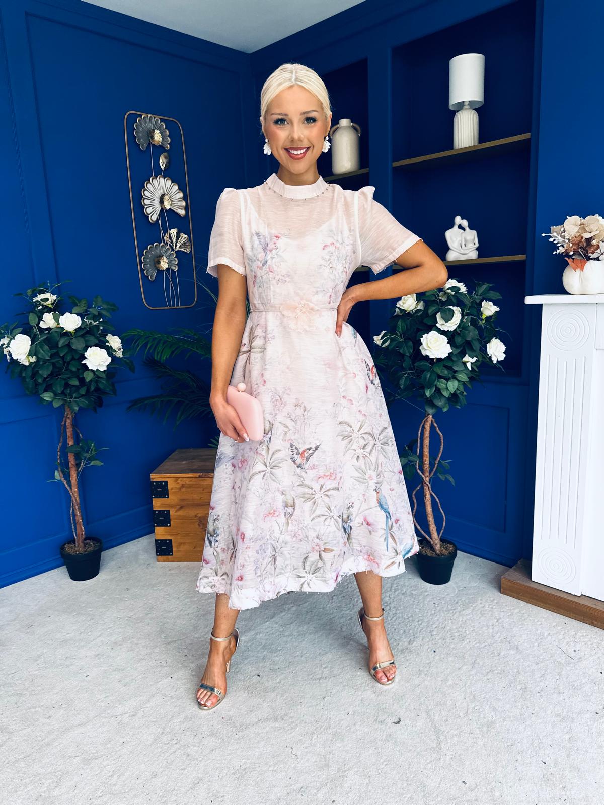 Niky High Neck Occasion Dress Floral Blush