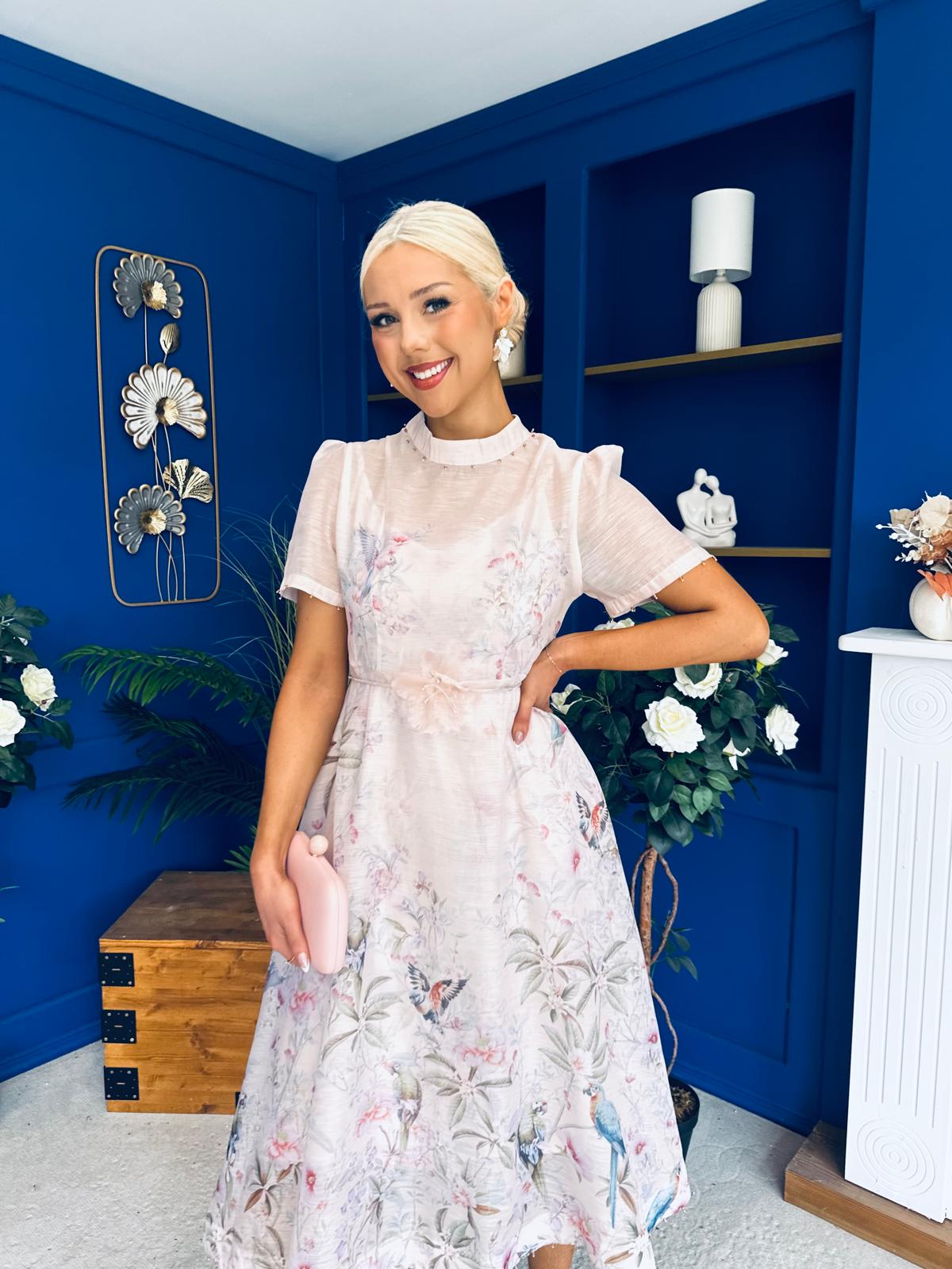 Niky High Neck Occasion Dress Floral Blush