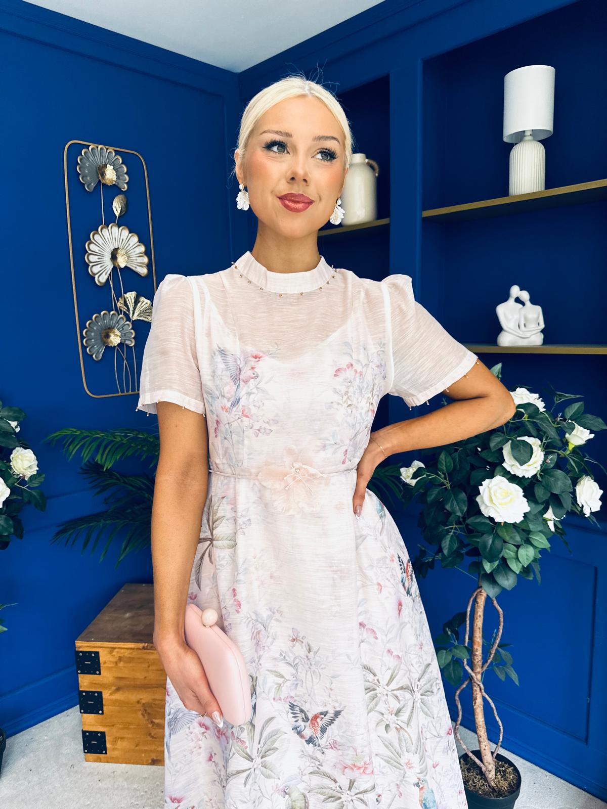Niky High Neck Occasion Dress Floral Blush