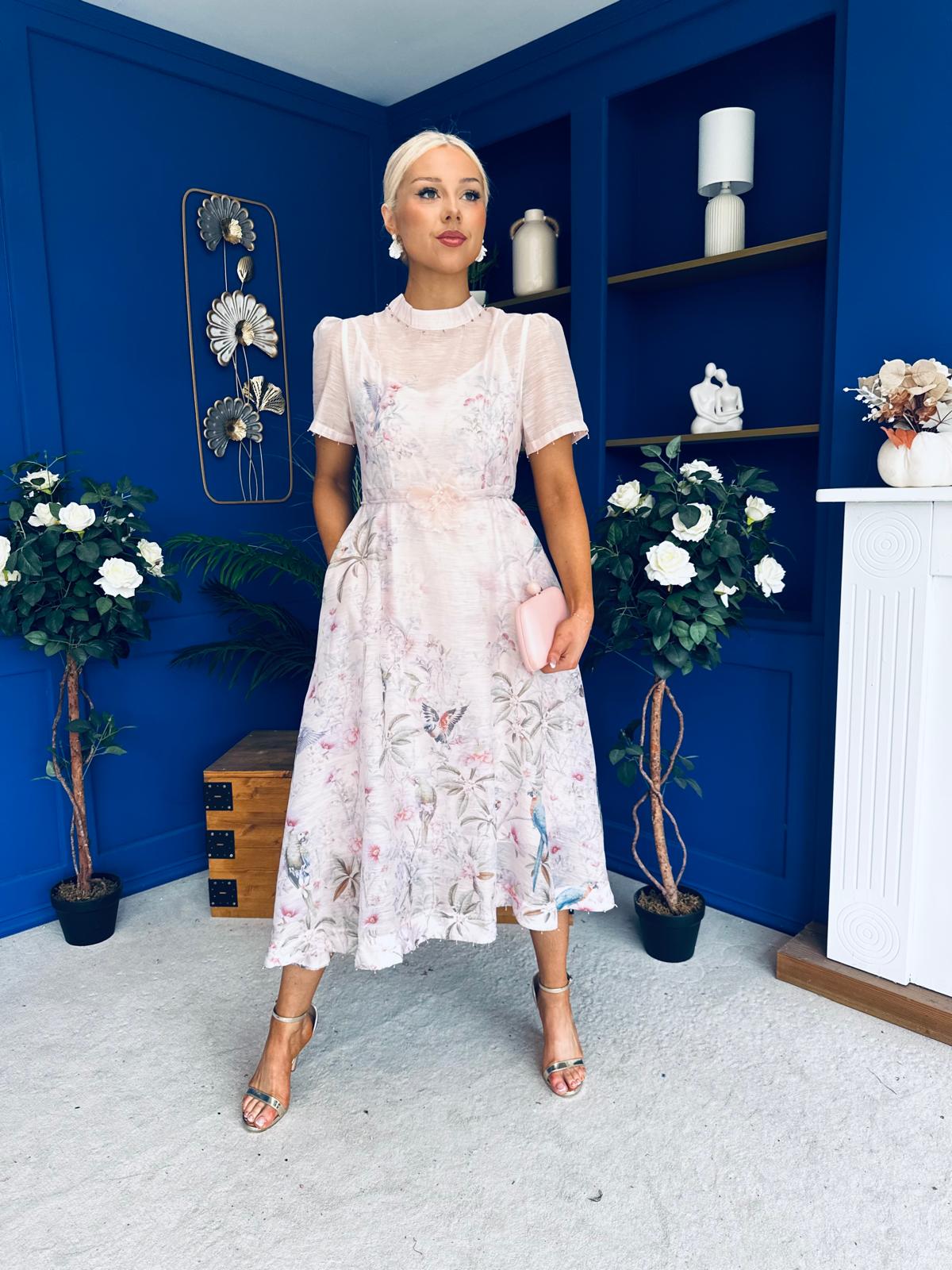 Niky High Neck Occasion Dress Floral Blush