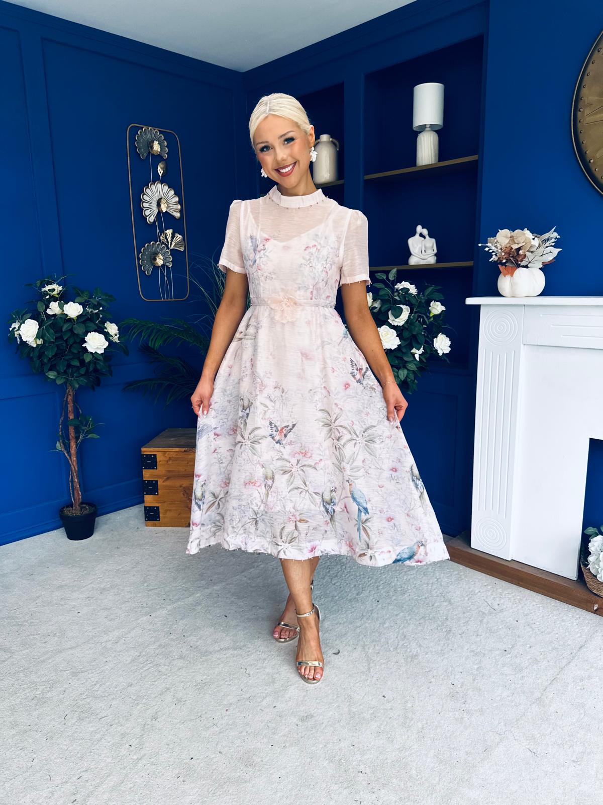 Niky High Neck Occasion Dress Floral Blush