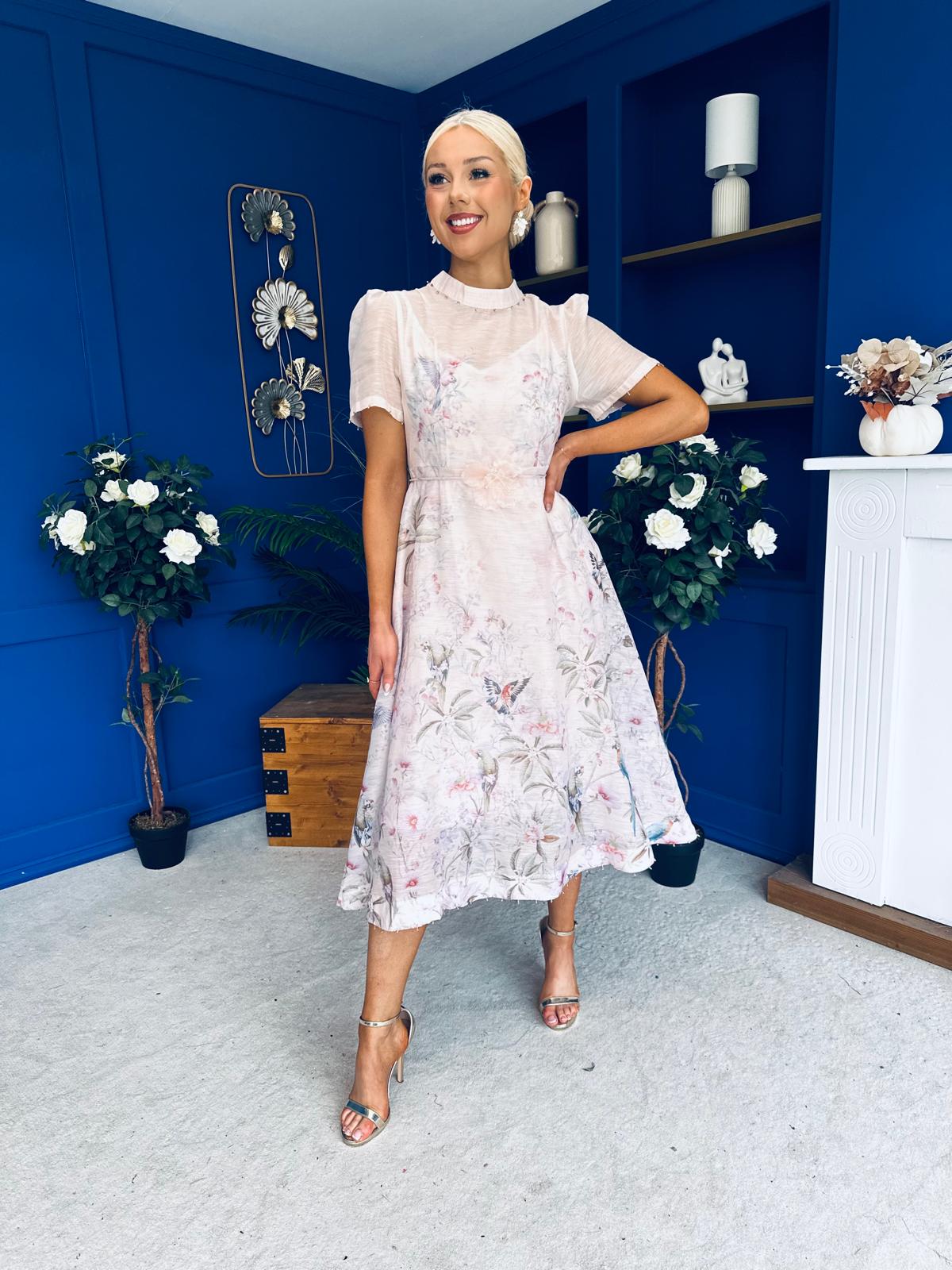 Niky High Neck Occasion Dress Floral Blush