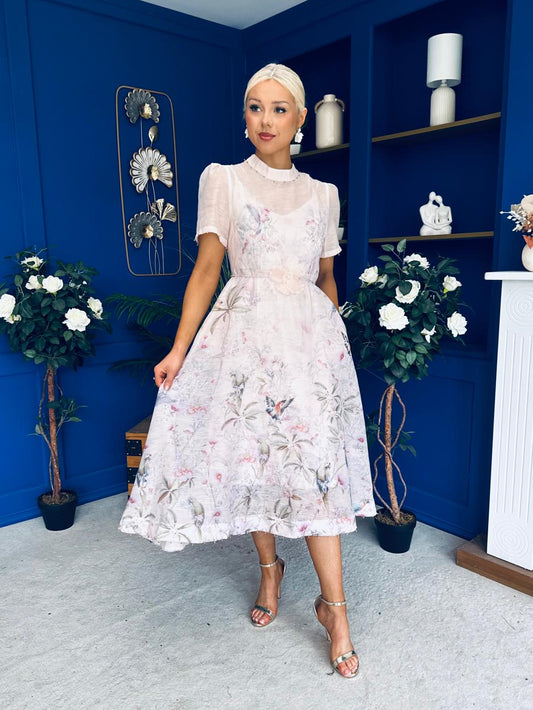 Niky High Neck Occasion Dress Floral Blush