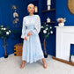 Jacqueline Gathered Satin Occasion Dress Baby Blue