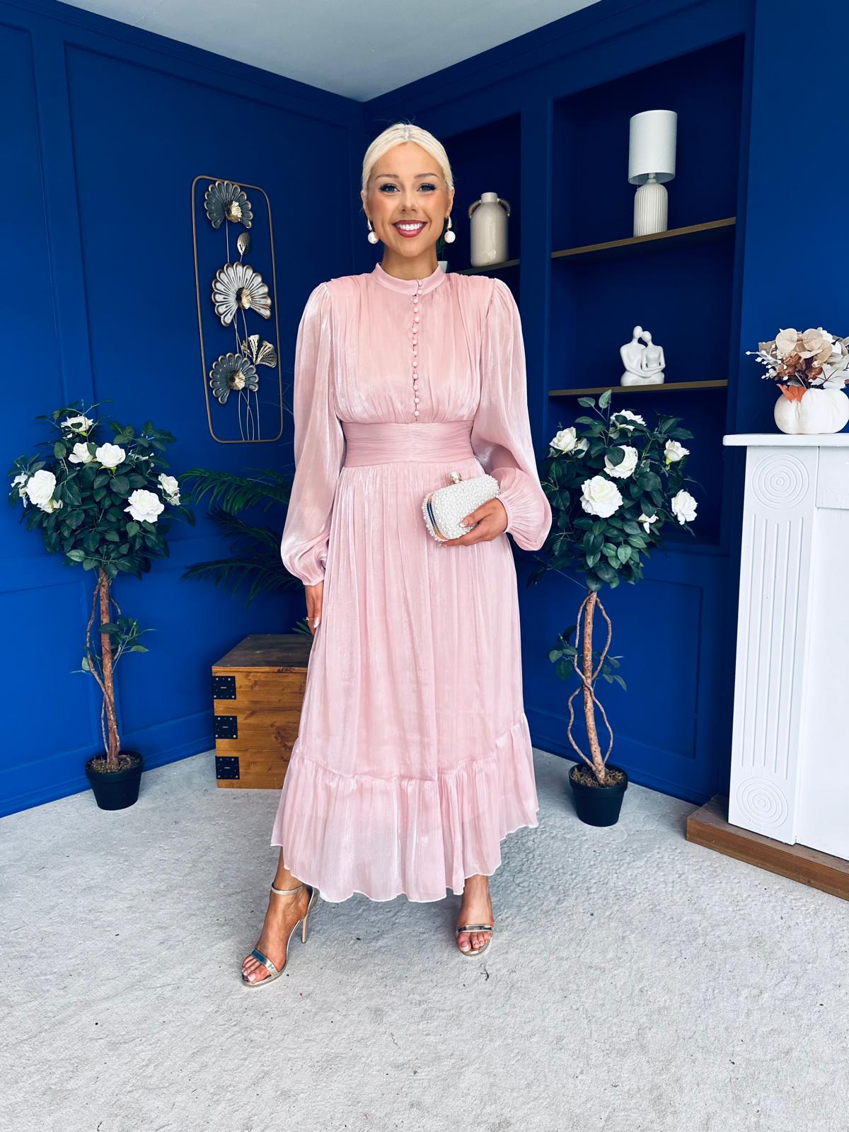 Jacqueline Gathered Satin Occasion Dress Blush