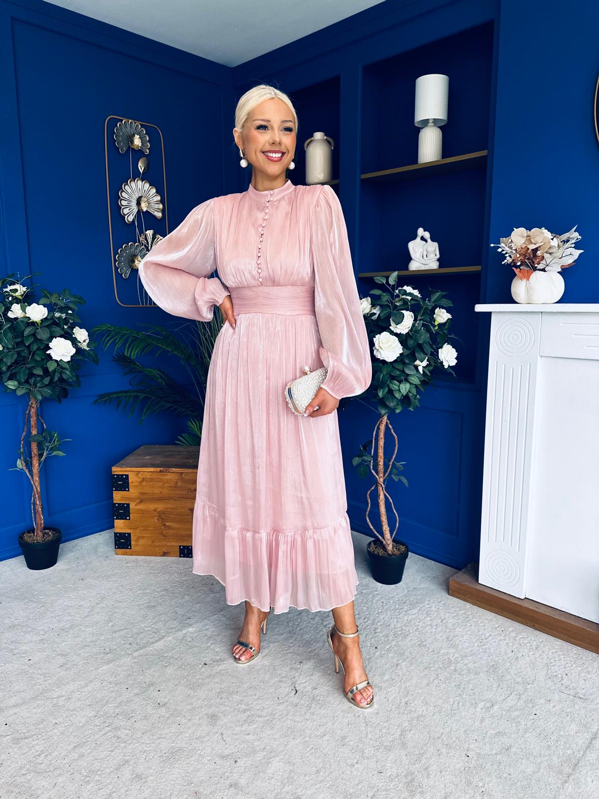 Jacqueline Gathered Satin Occasion Dress Blush