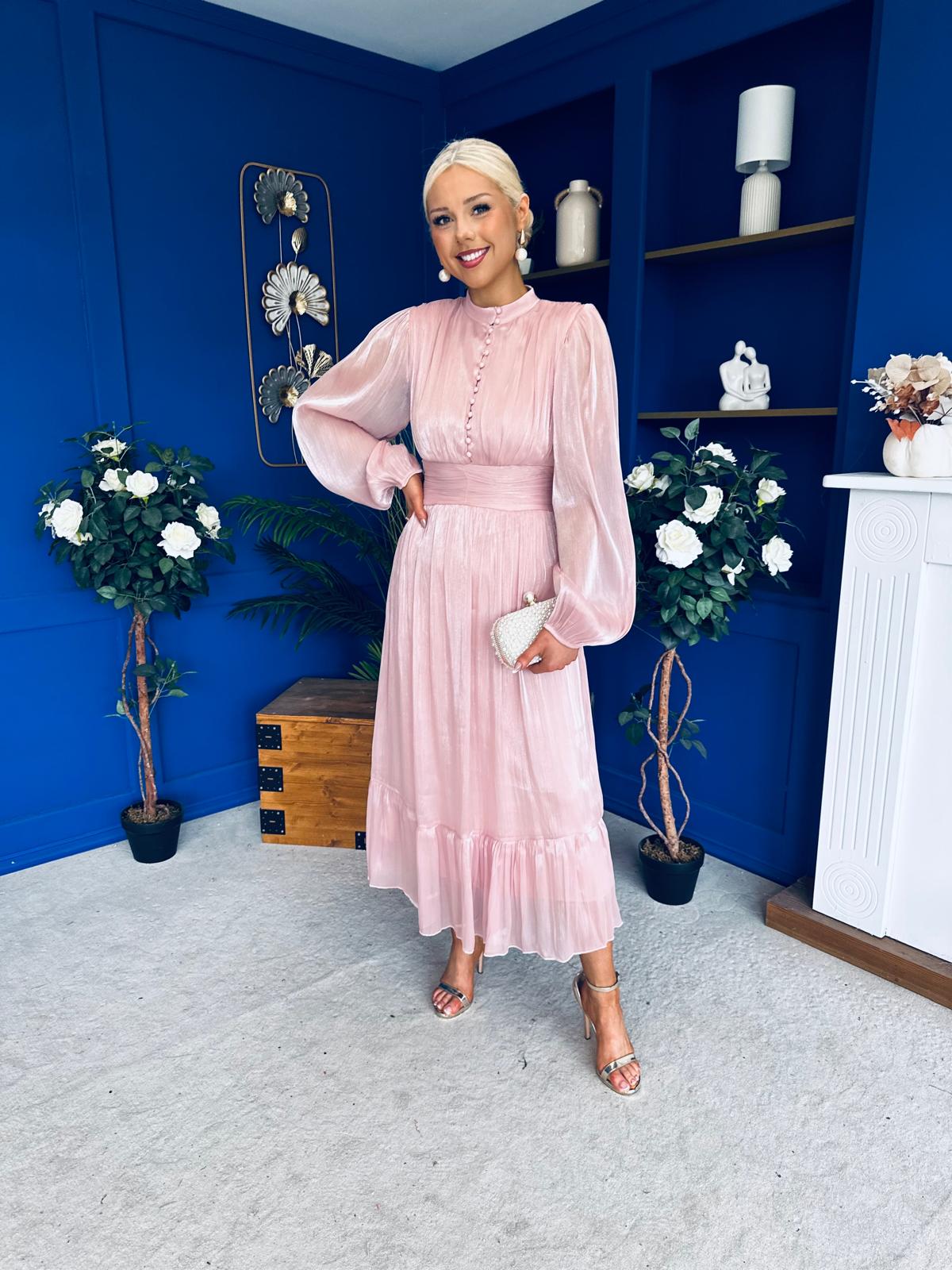Jacqueline Gathered Satin Occasion Dress Blush