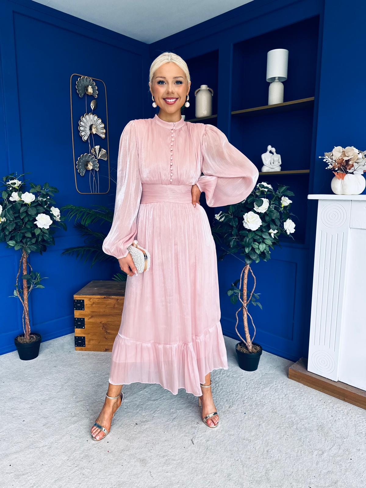 Jacqueline Gathered Satin Occasion Dress Blush