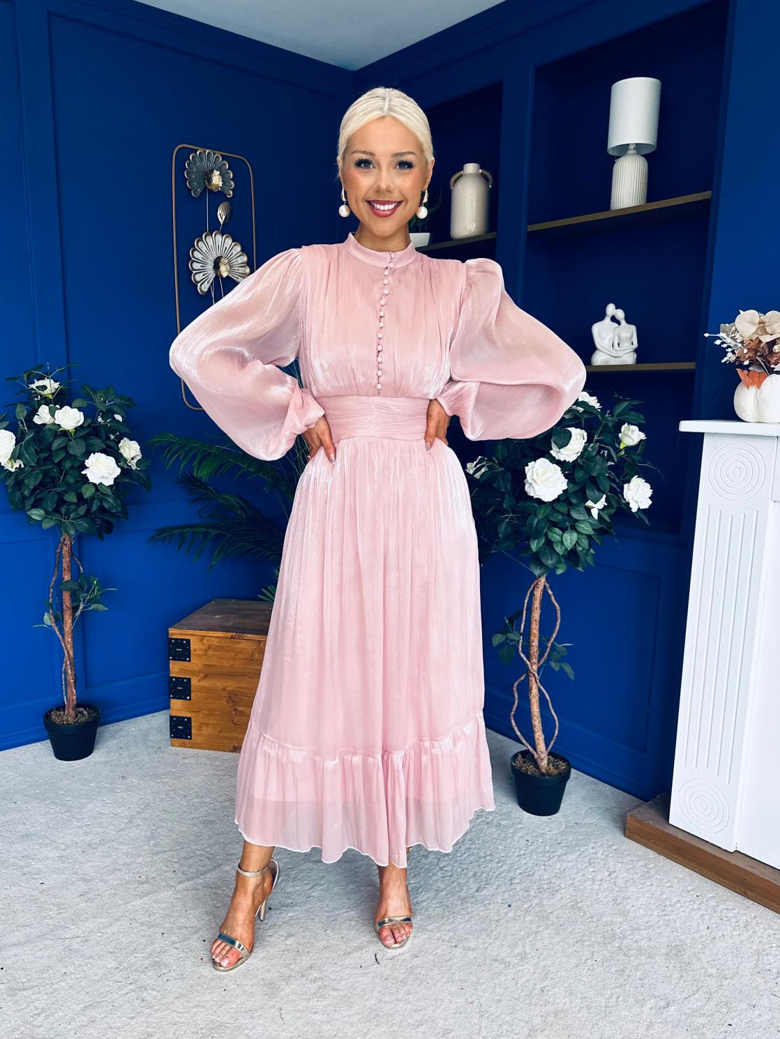 Jacqueline Gathered Satin Occasion Dress Blush