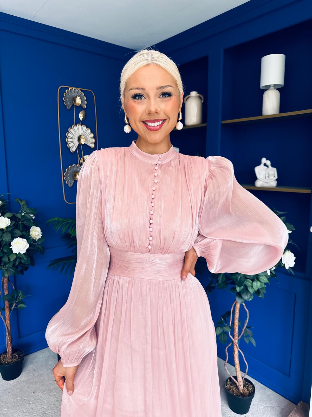 Jacqueline Gathered Satin Occasion Dress Blush