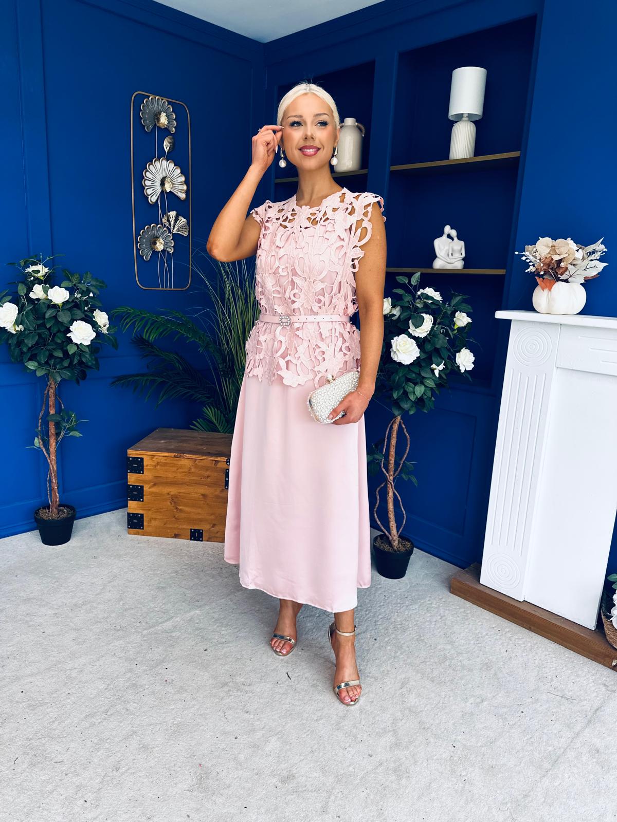 Ruth Crochet Top & Satin Dress Set Pink