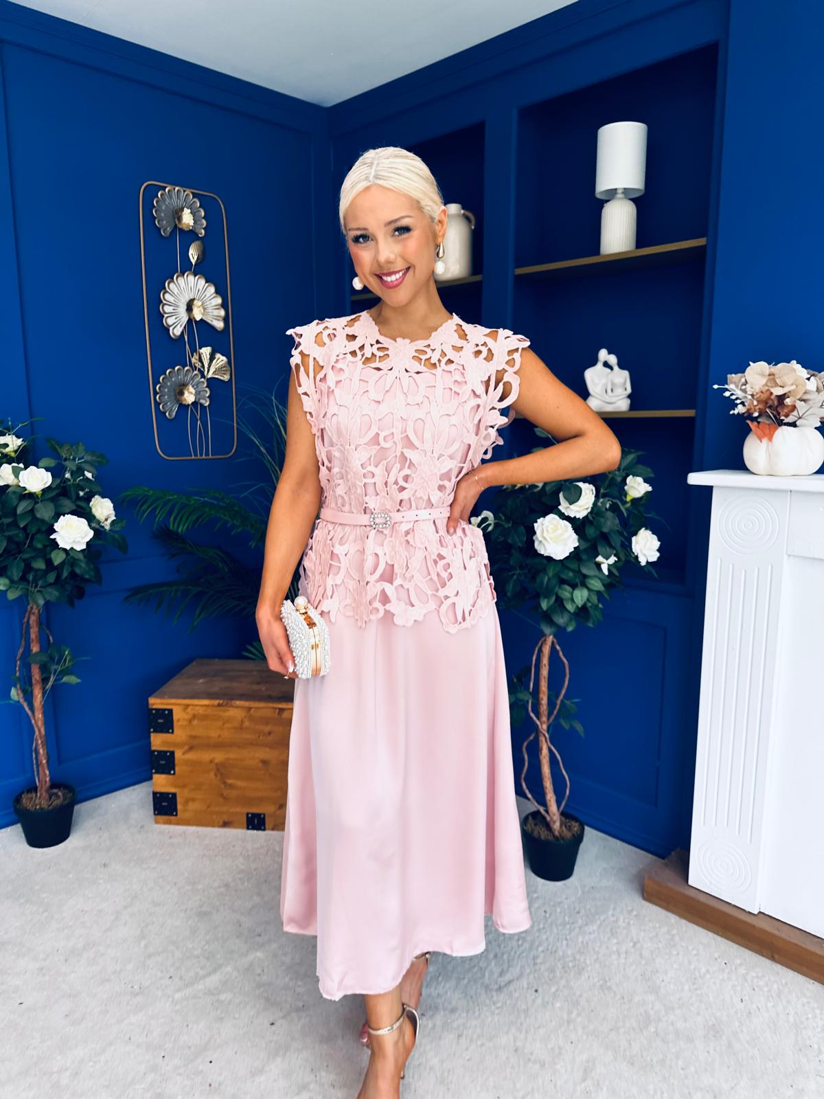 Ruth Crochet Top & Satin Dress Set Pink